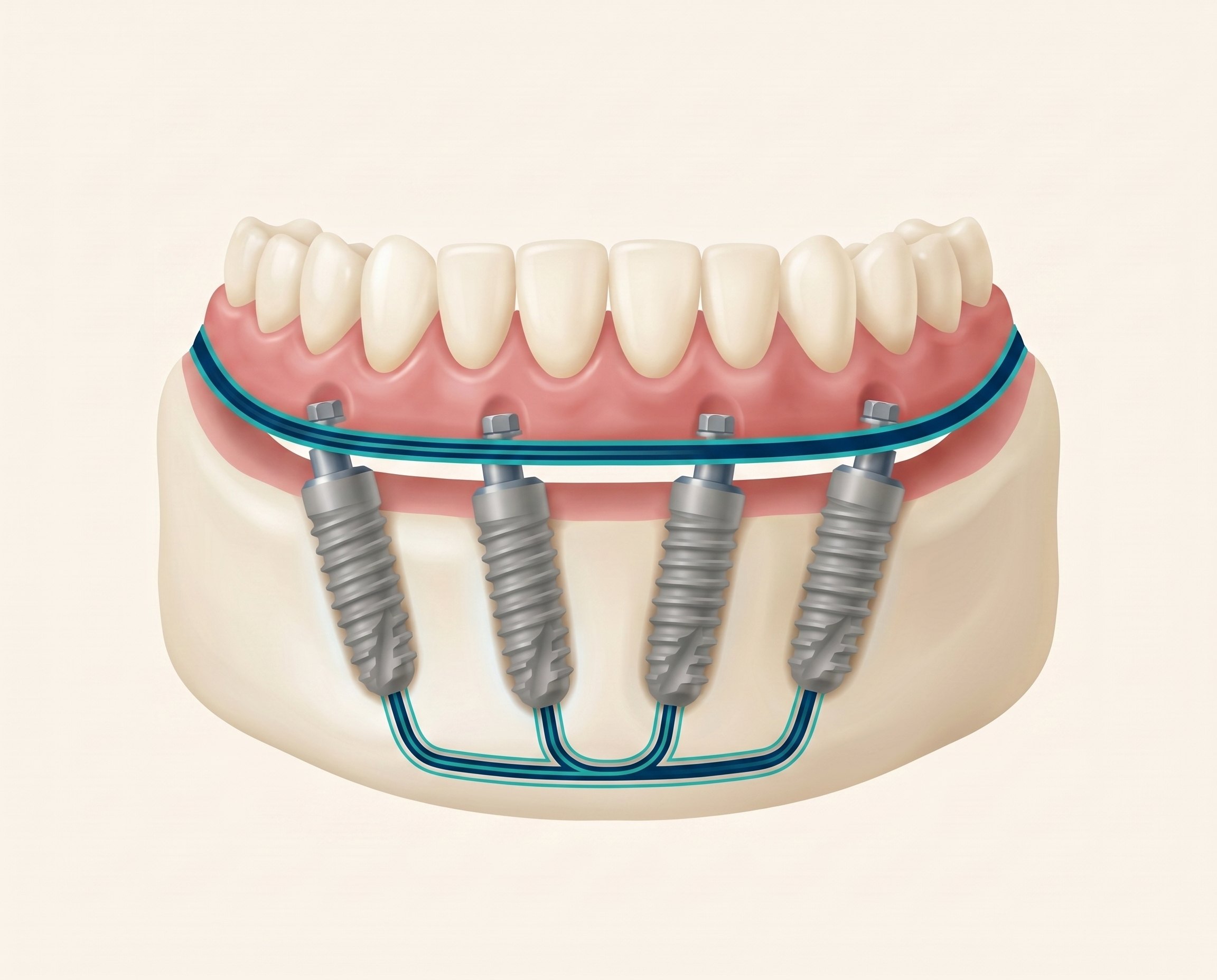 Illustration of a fixed All-on-4 prosthesis