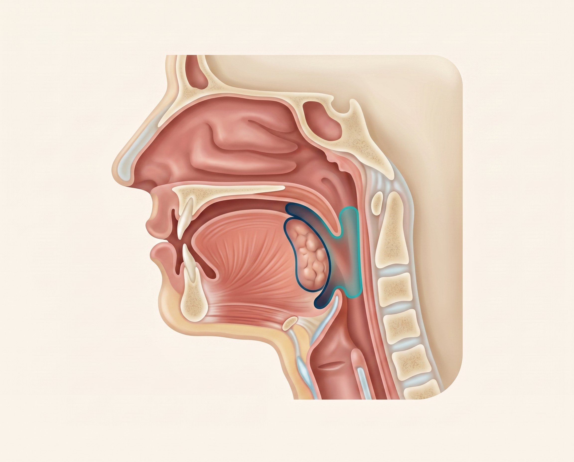 Illustration of the throat and oropharynx screening zone