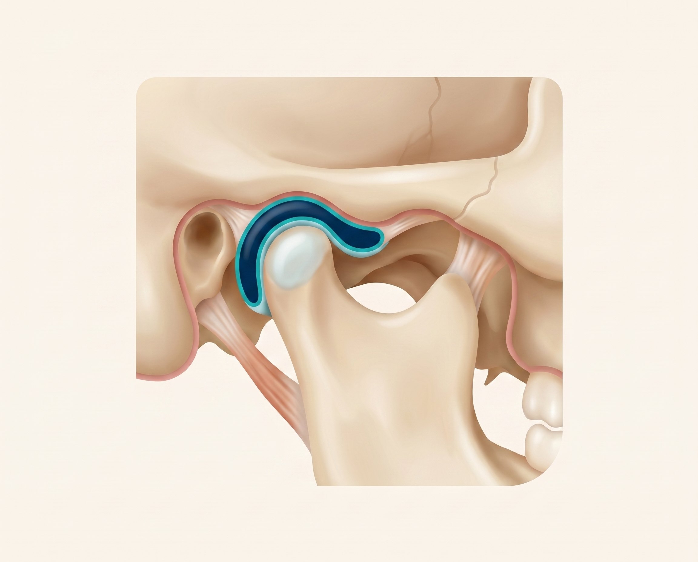 Illustration of the temporomandibular joint with a displaced disc