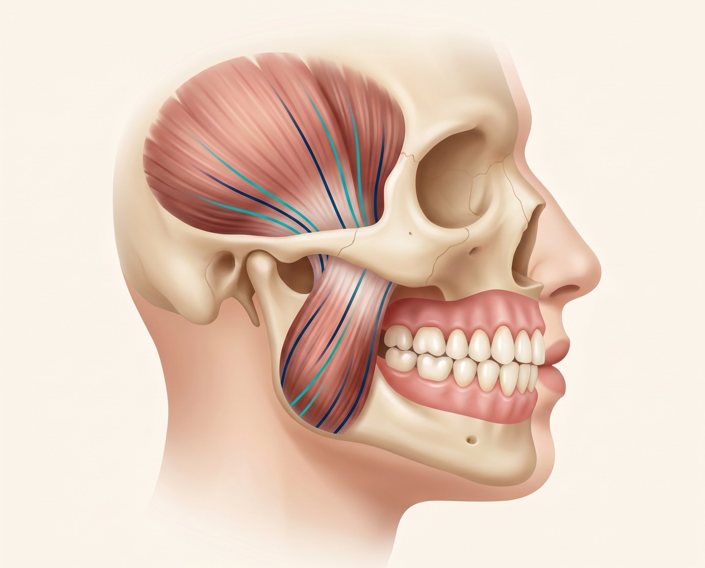 Illustration of jaw muscles under strain during nighttime clenching