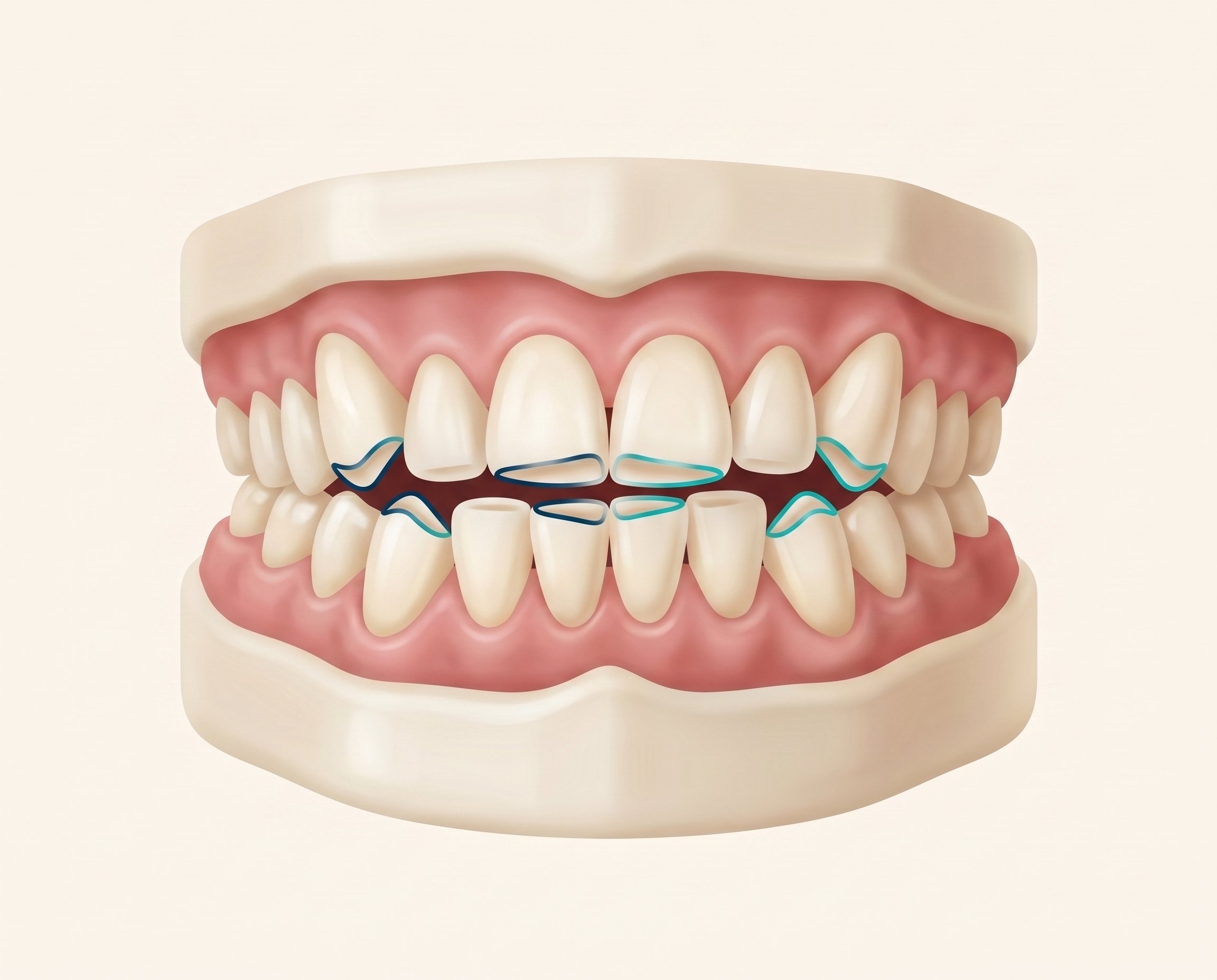 Illustration of an unstable bite with wear patterns