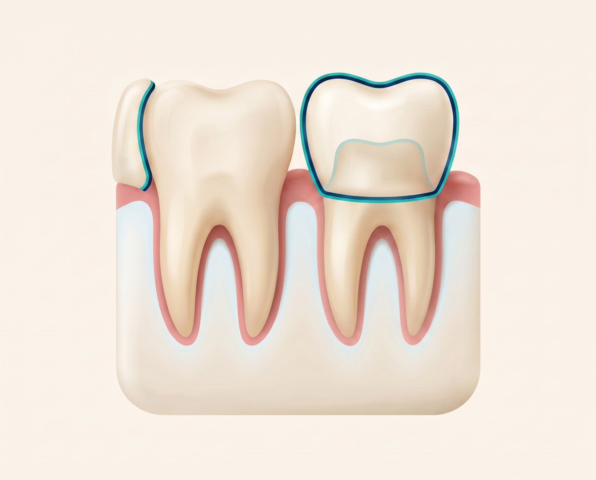 Illustration comparing veneer and crown tooth structure